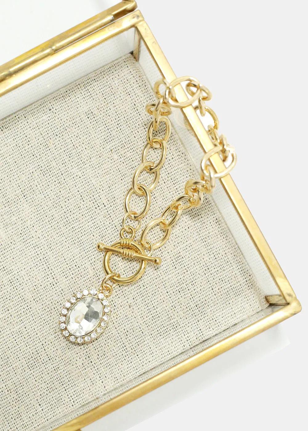 Gold Chain Bracelet with Oval Gemstone