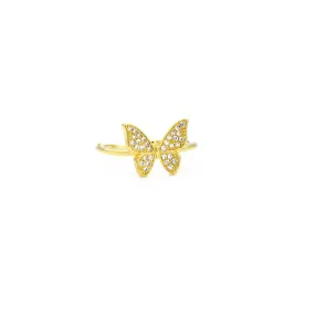 Gold Cubic Zirconia Adjustable Butterfly Ring