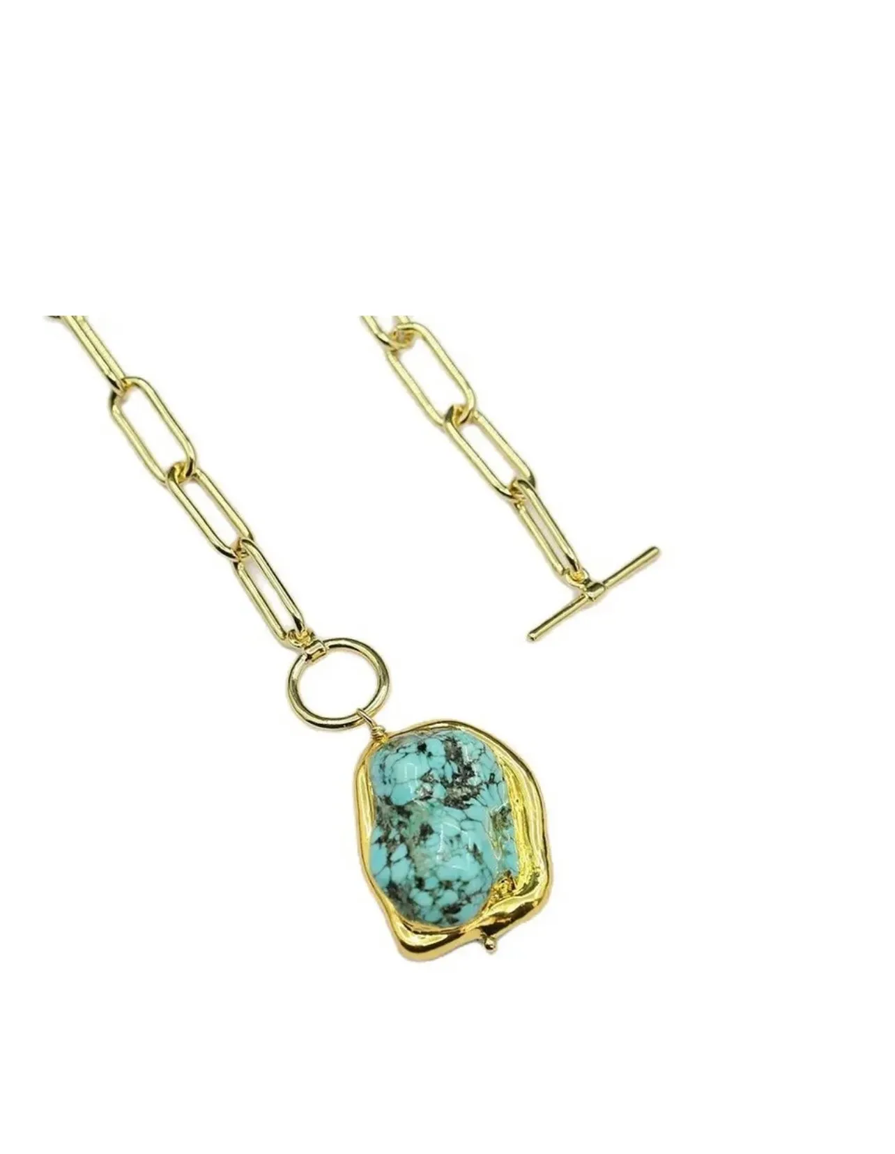 Gold-Filled Chain Necklace with Turquoise Nugget Pendant 21”