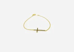 Gold Horizontal Cross Bracelet with Black Stone