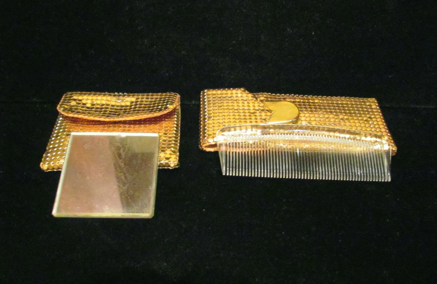 Gold Mesh Comb And Mirror Purse Accessories Vintage Holder Set 1940's Whiting & Davis