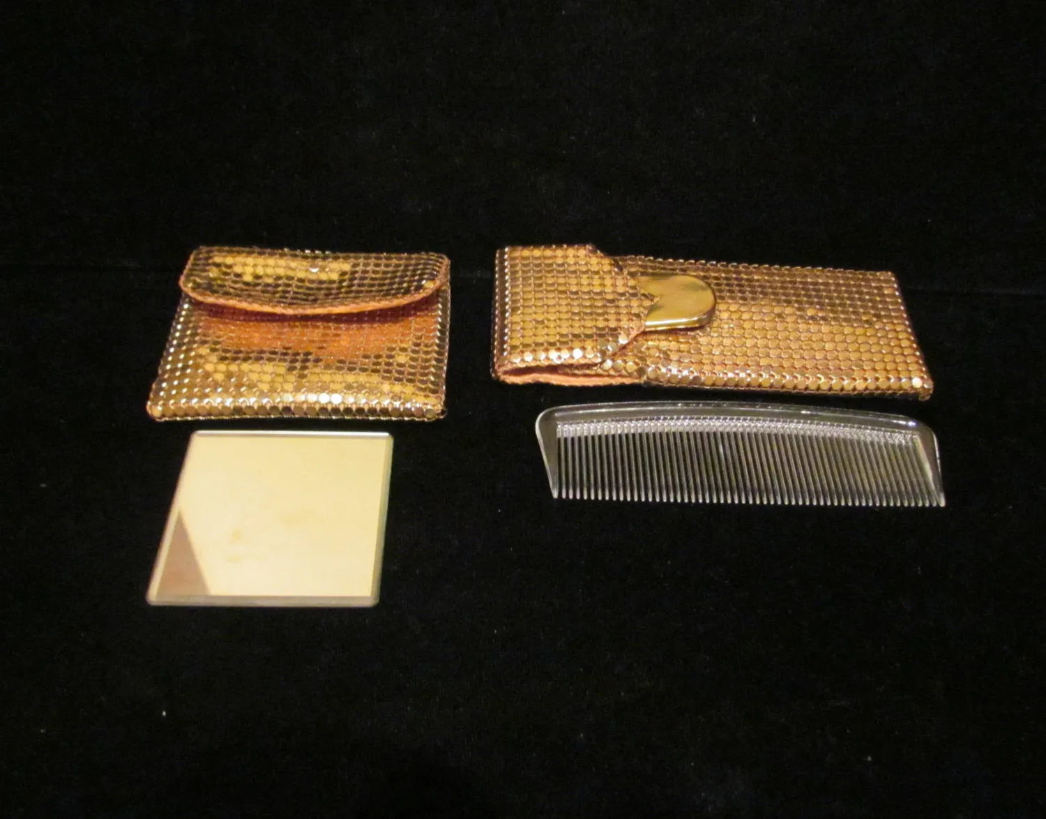 Gold Mesh Comb And Mirror Purse Accessories Vintage Holder Set 1940's Whiting & Davis