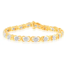 Gold Plated Sterling Silver 1/4 Carat Diamond Hugs and Kisses Bracelet 18.5cm