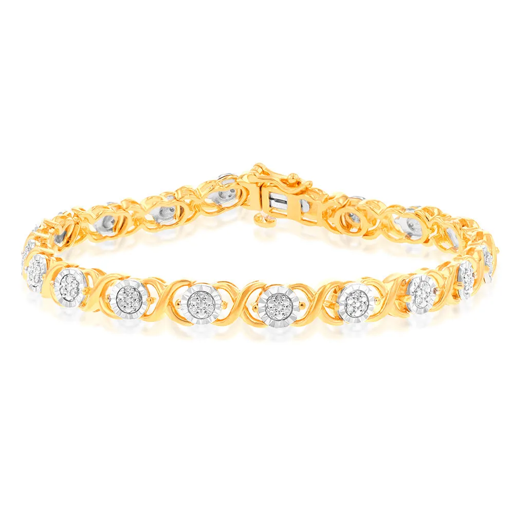 Gold Plated Sterling Silver 1/4 Carat Diamond Hugs and Kisses Bracelet 18.5cm