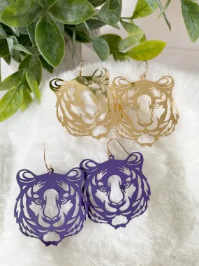 Gold Tiger Filagree Earrings/Tiger Face Earrings