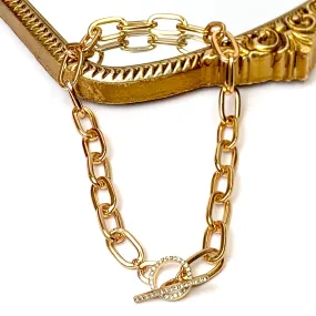 Gold Tone Front Toggle Chain Necklace with Crystal Accents