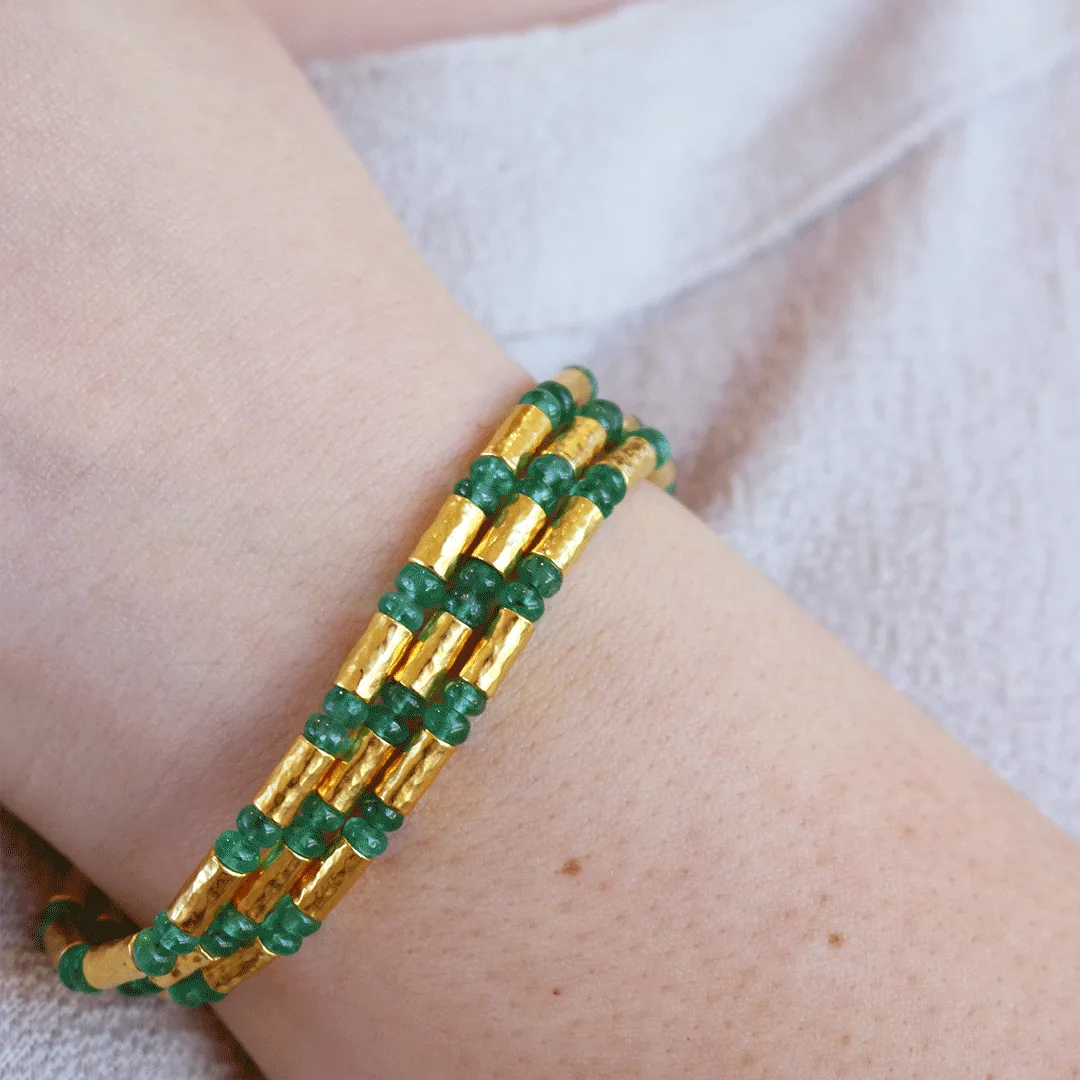 Gold Tube & Emerald Bead Bracelet