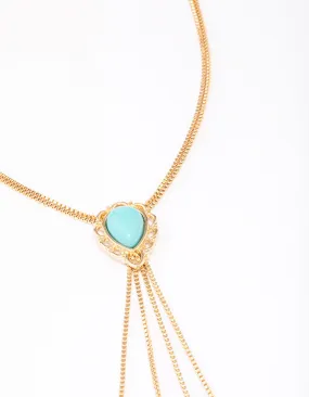 Gold Turquoise Stone Bolo Chain Necklace