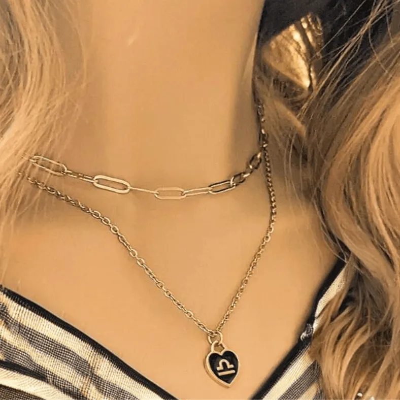 Gold Zodiac Sign Heart Necklace - 20 inches