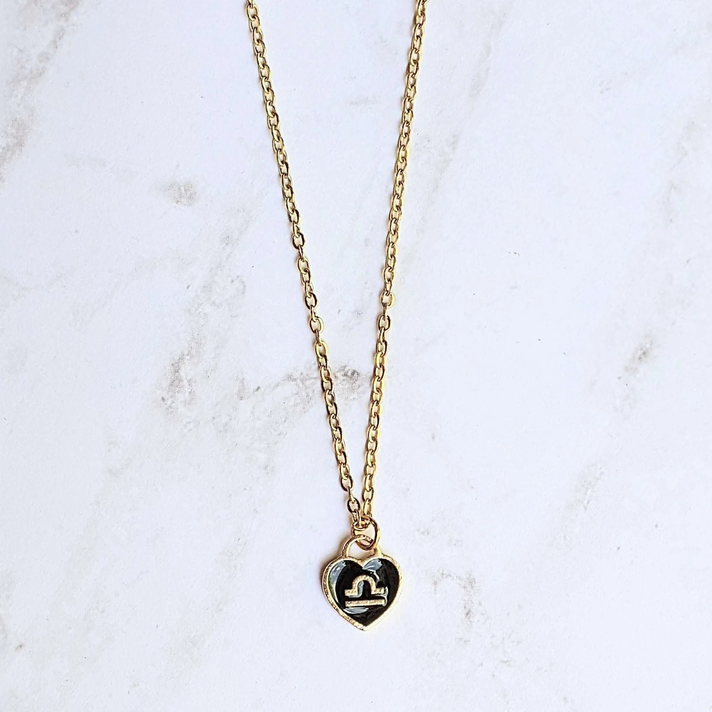 Gold Zodiac Sign Heart Necklace - 20 inches