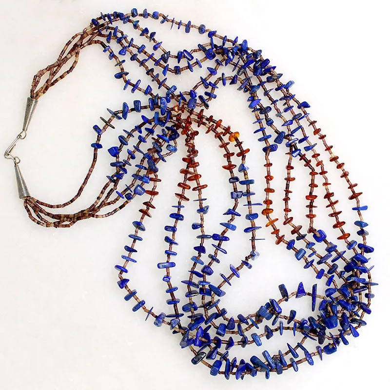 Gorgeous Lapis & Amber Tab Necklace with Heishi Beads