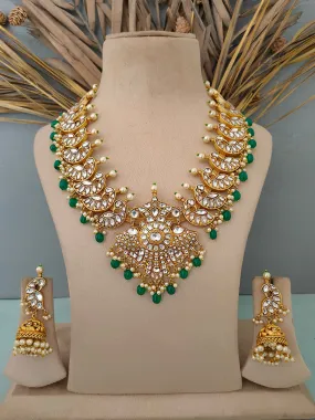 Green Color Gold Plated Temple Necklace Set - TMPSET137