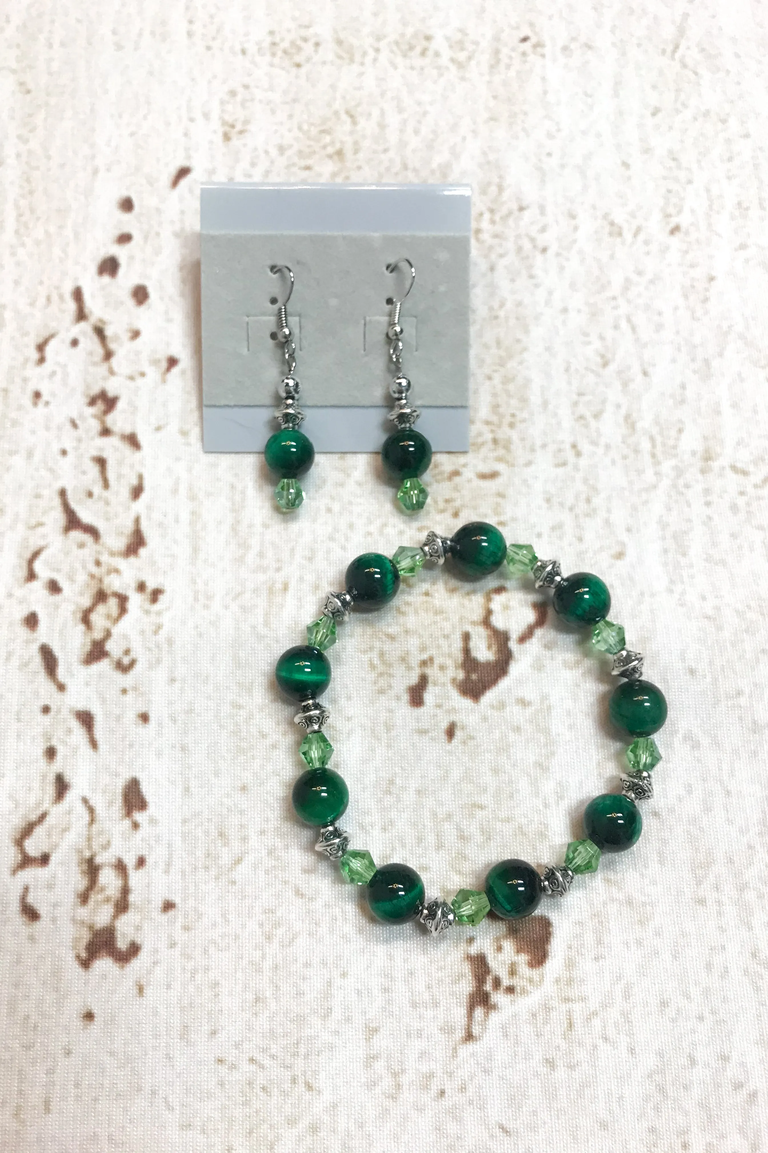 Green Tiger Eye Gemstone Earrings and Bracelet Set by Dazzled by Donna