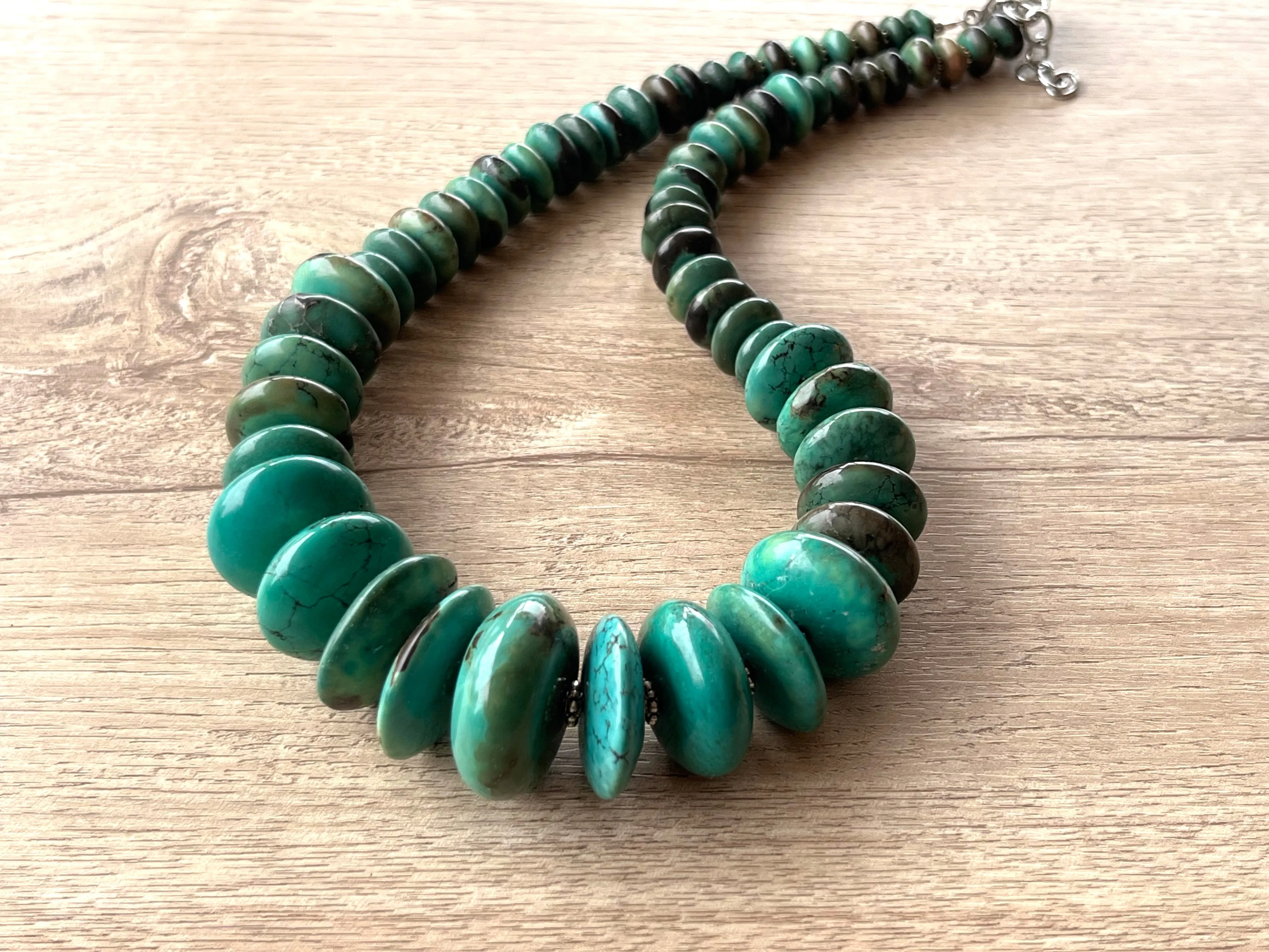 Green Turquoise Beaded Graduated Chunky Statement Necklace - Claudia