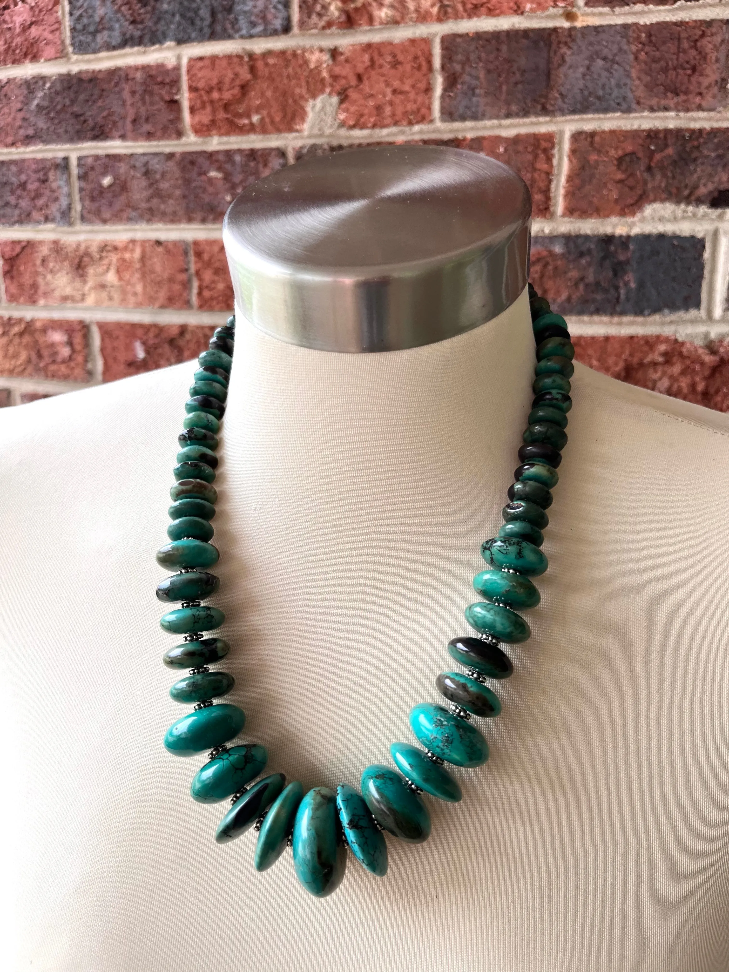 Green Turquoise Beaded Graduated Chunky Statement Necklace - Claudia