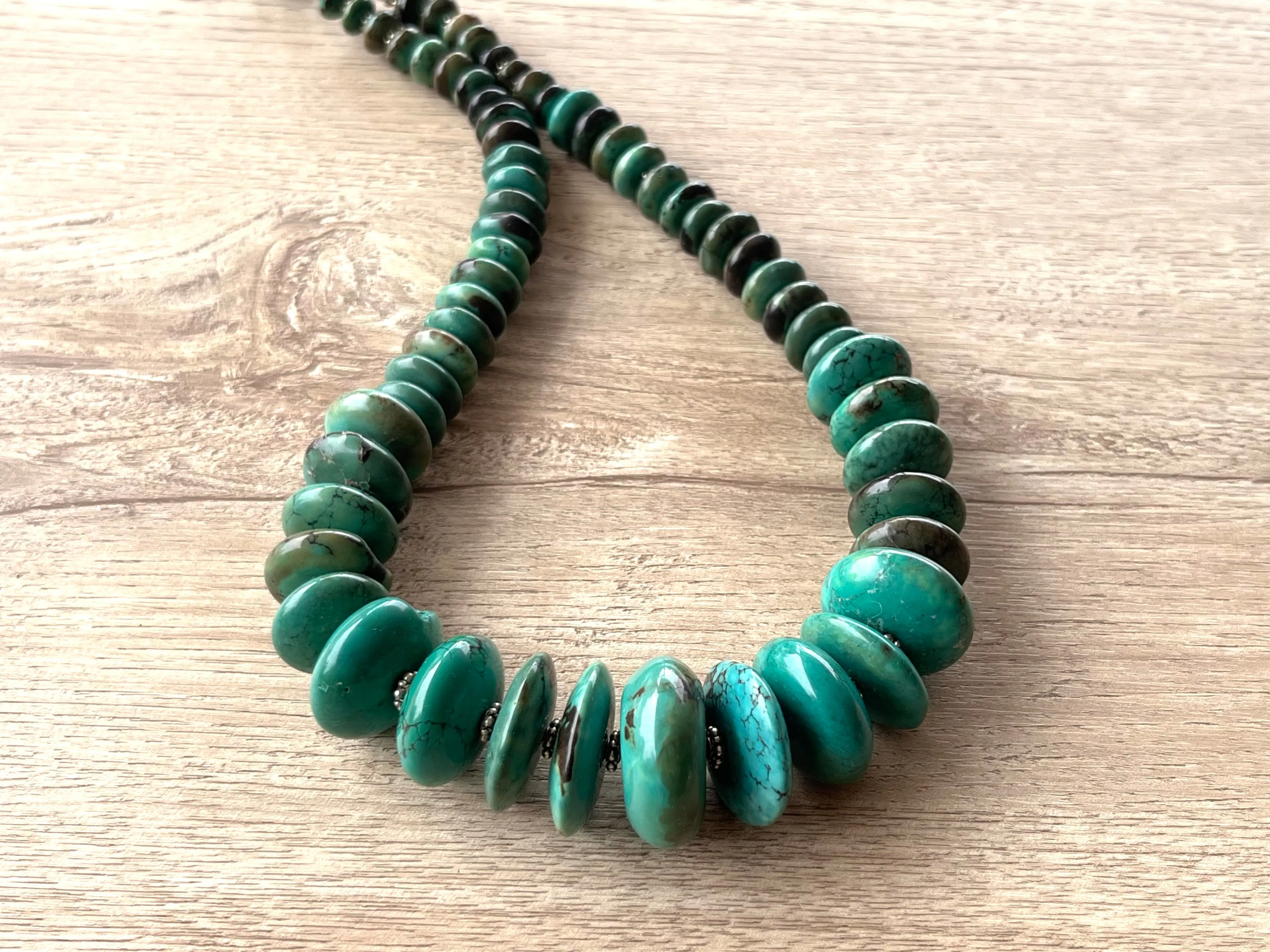 Green Turquoise Beaded Graduated Chunky Statement Necklace - Claudia