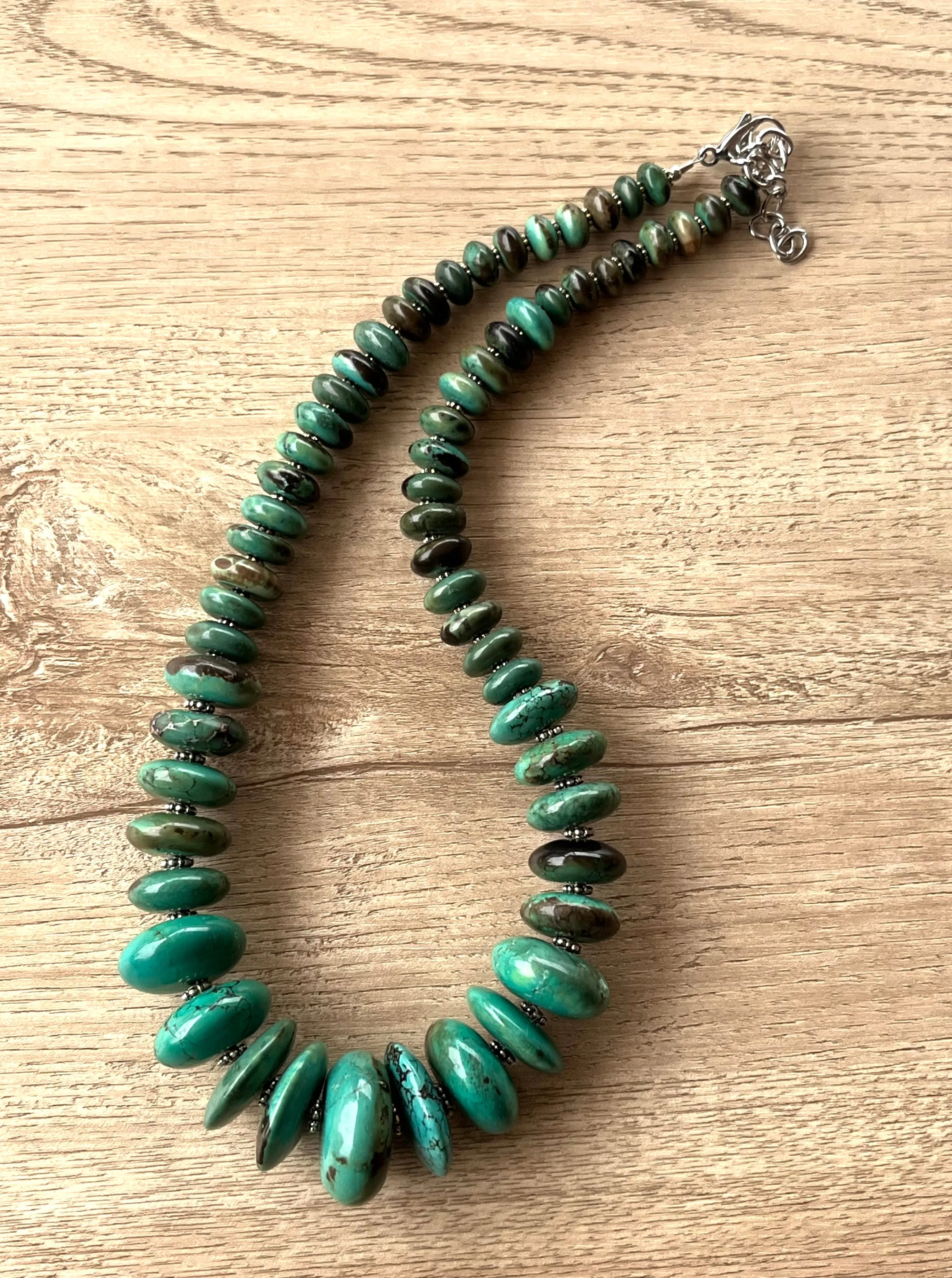 Green Turquoise Beaded Graduated Chunky Statement Necklace - Claudia