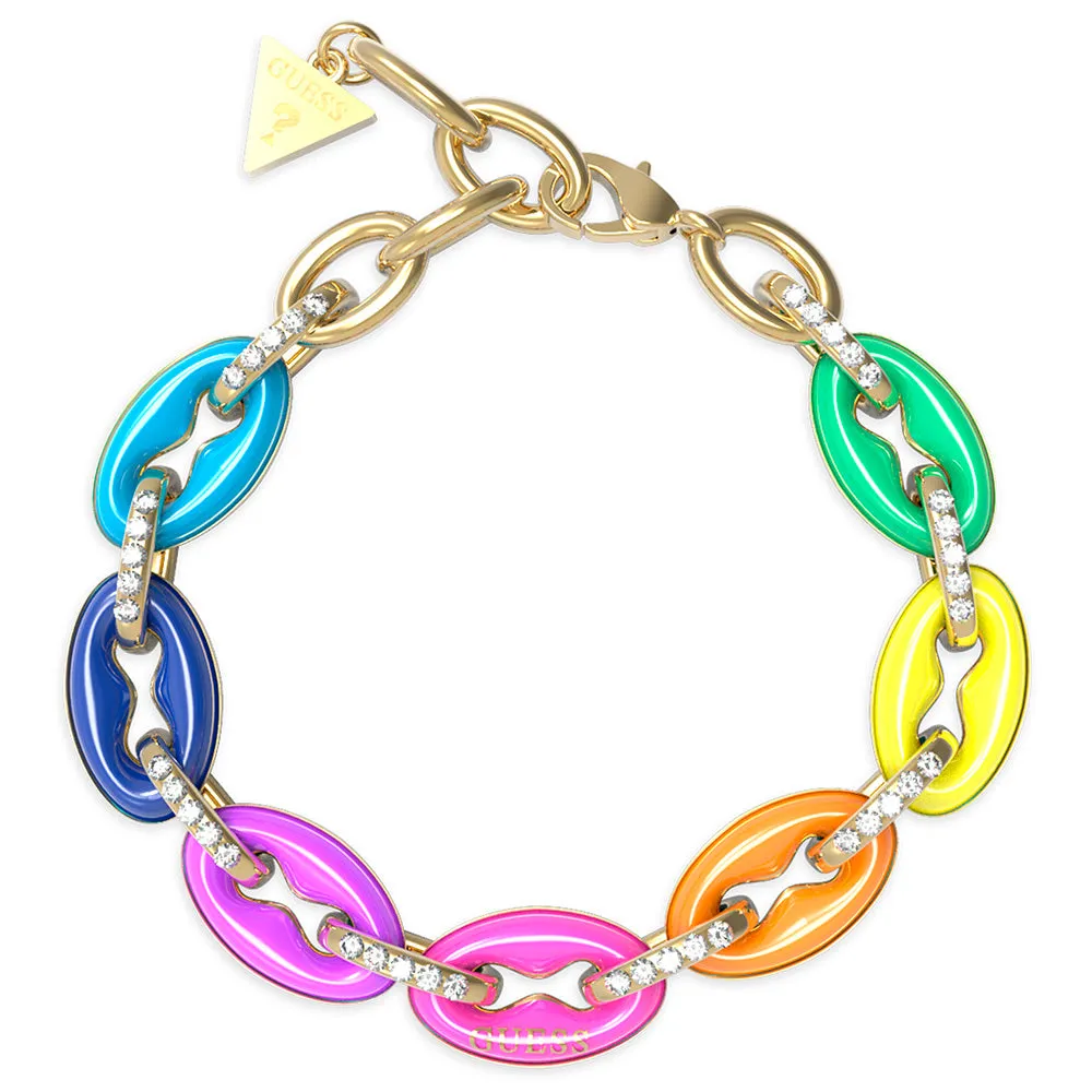 Guess Gold Plated Stainless Steel Rainbow And Crystal Bracelet