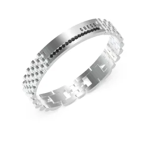 Guess Mens Jewellery Stainless Steel 10mm Tag Black Crystal Bracelet