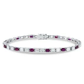 Halo Emerald Cut Ruby & Diamond Tennis Bracelet in 18K White Gold