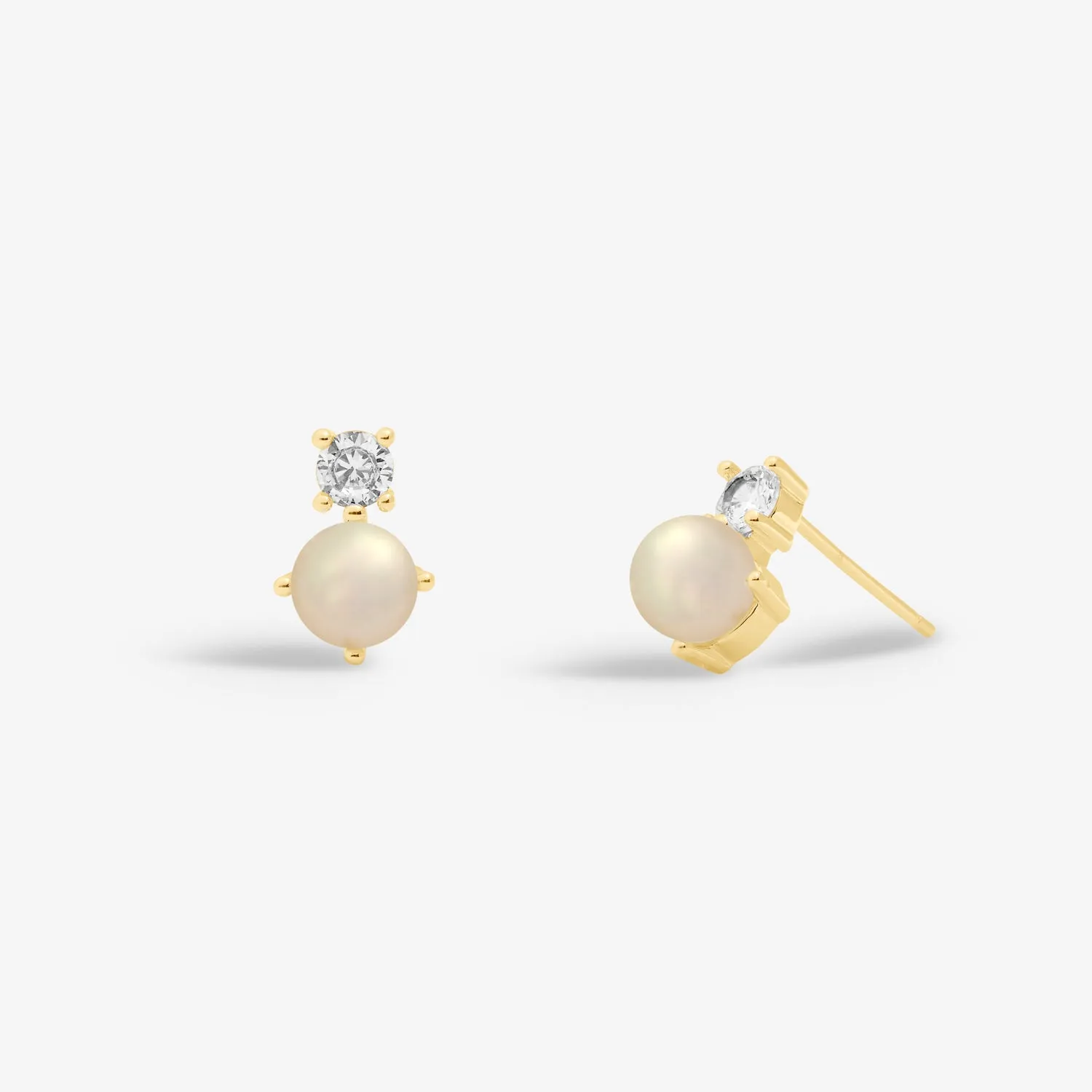 Halo Pearl Cubic Zirconia & Pearl Stud Gold Plated Earrings 8109