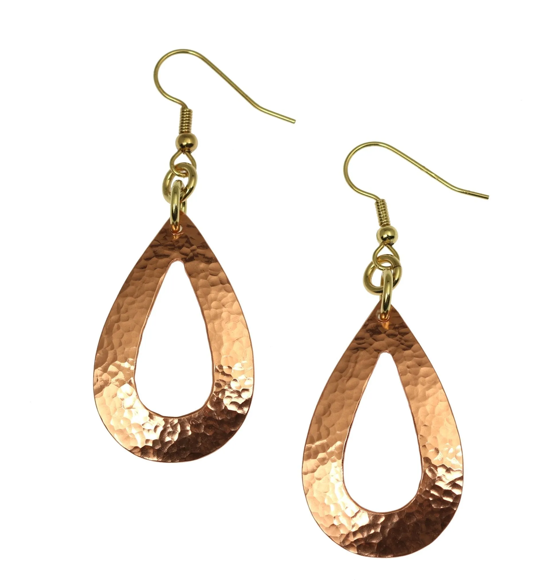 Hammered Copper Open Teardrop Earrings