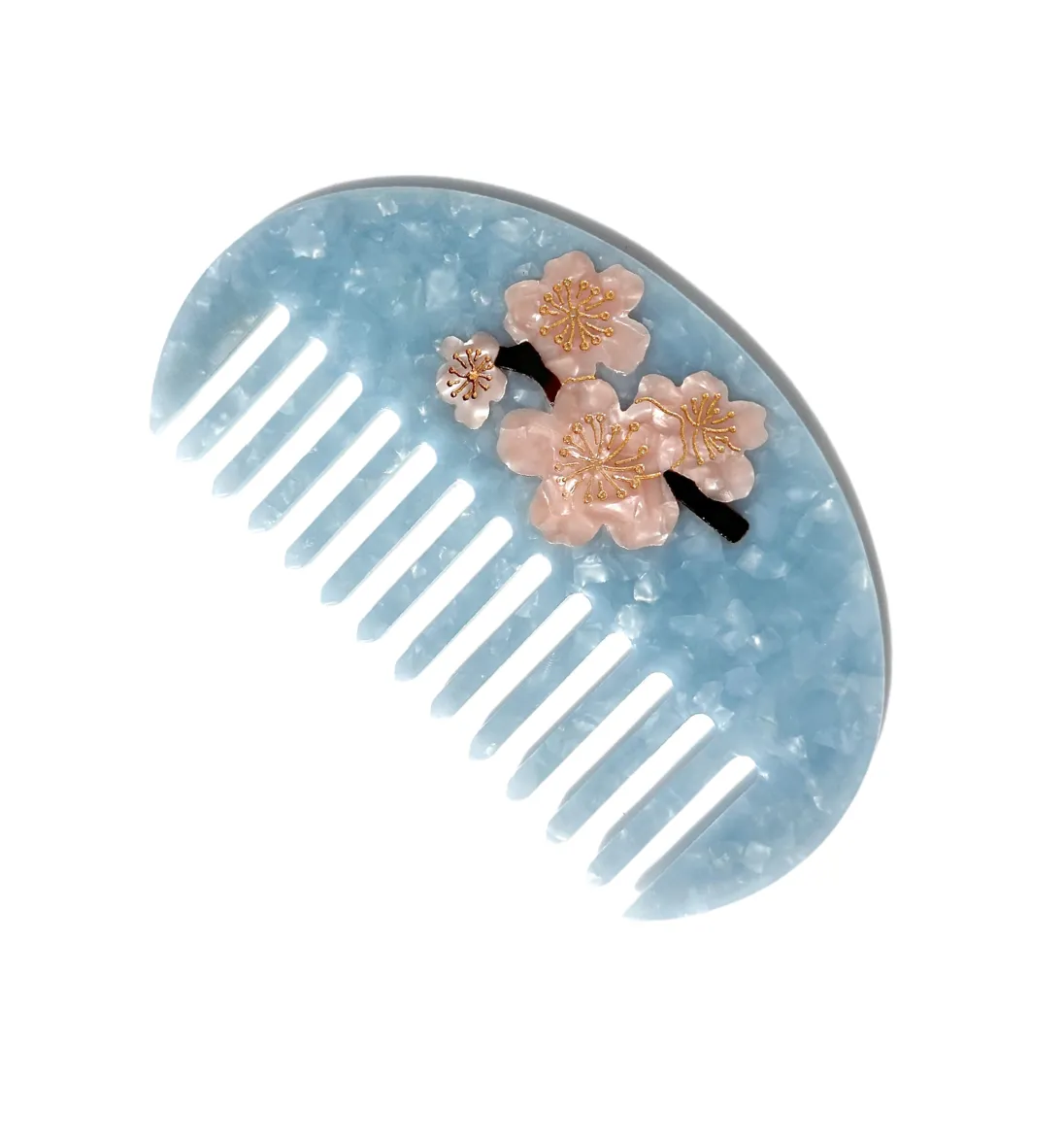 Hand-painted Cherry Blossom Gua Sha Treatment Hair Comb | Eco-Friendly