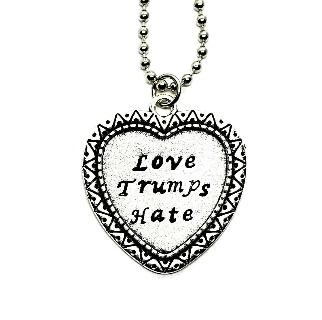 Handmade Hand-Stamped Love Trumps Hate Pendant Necklace