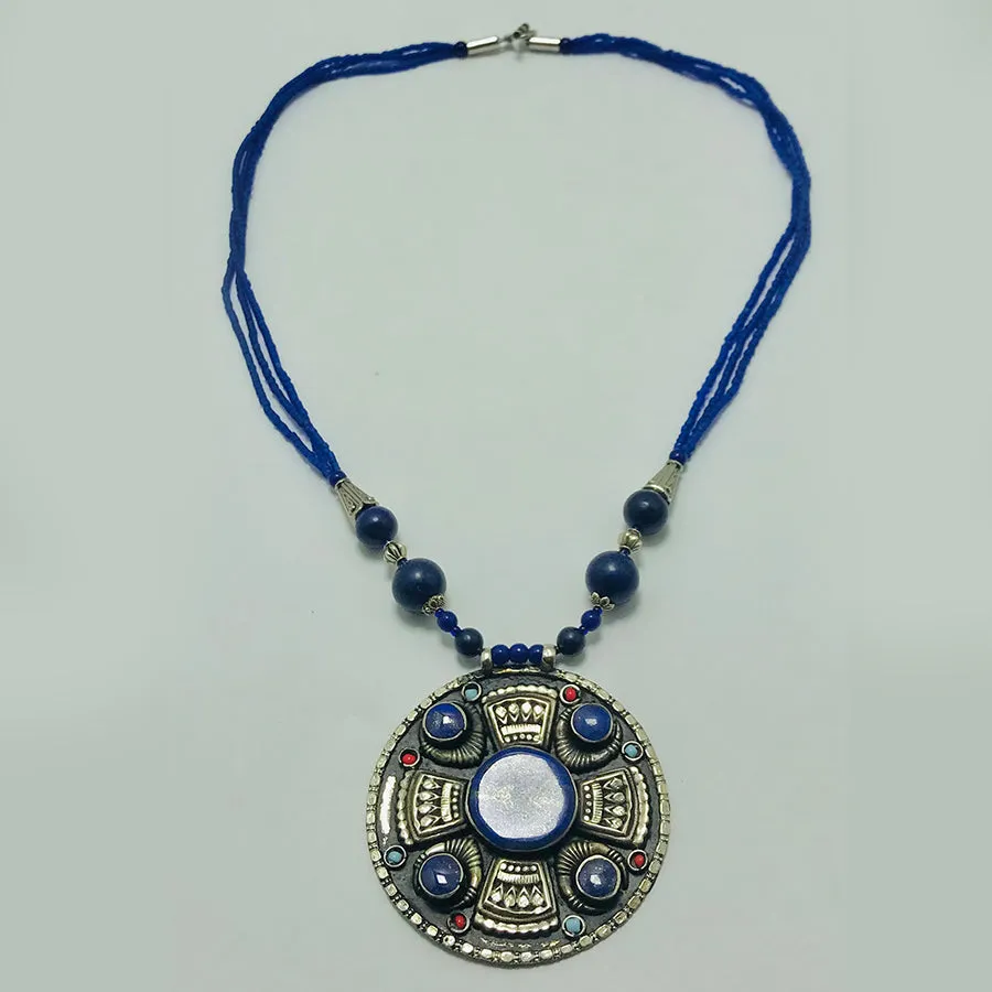 Handmade Lapis Lazuli Stone Beaded Pendant Necklace