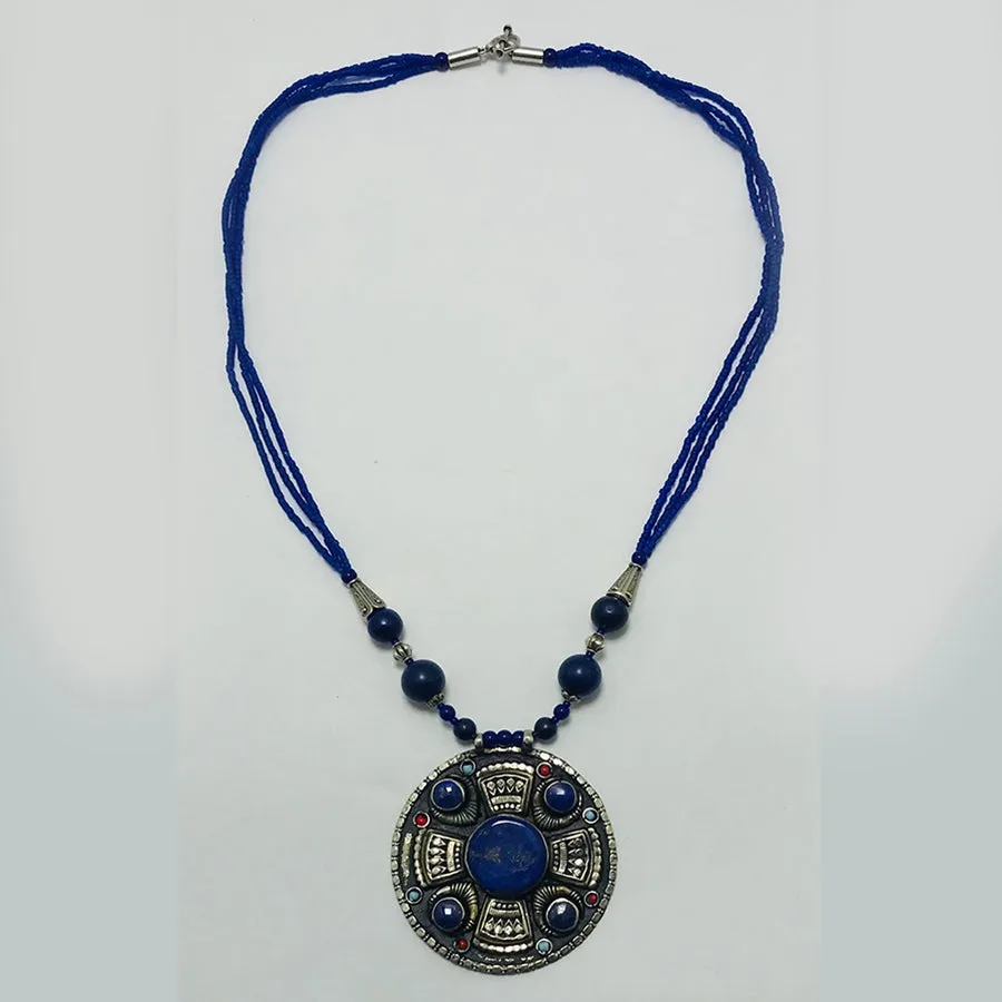 Handmade Lapis Lazuli Stone Beaded Pendant Necklace