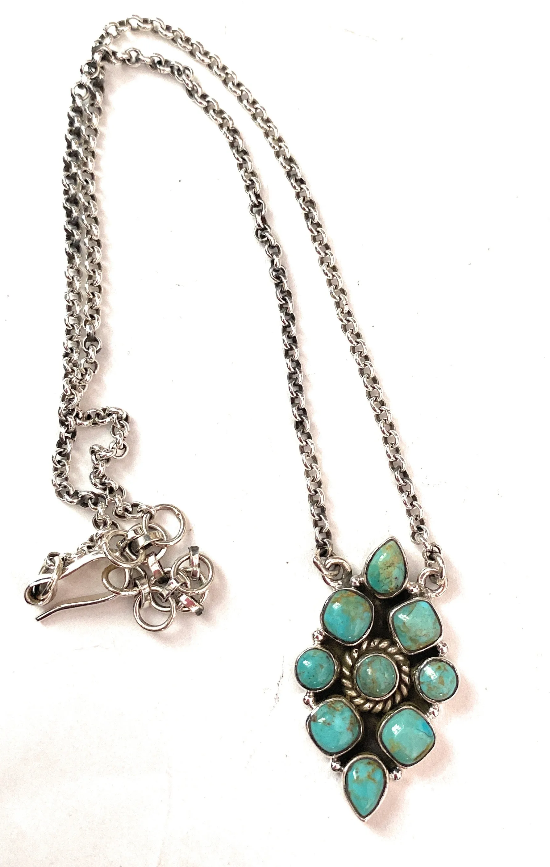 Handmade Sterling Silver & Turquoise Cluster Necklace