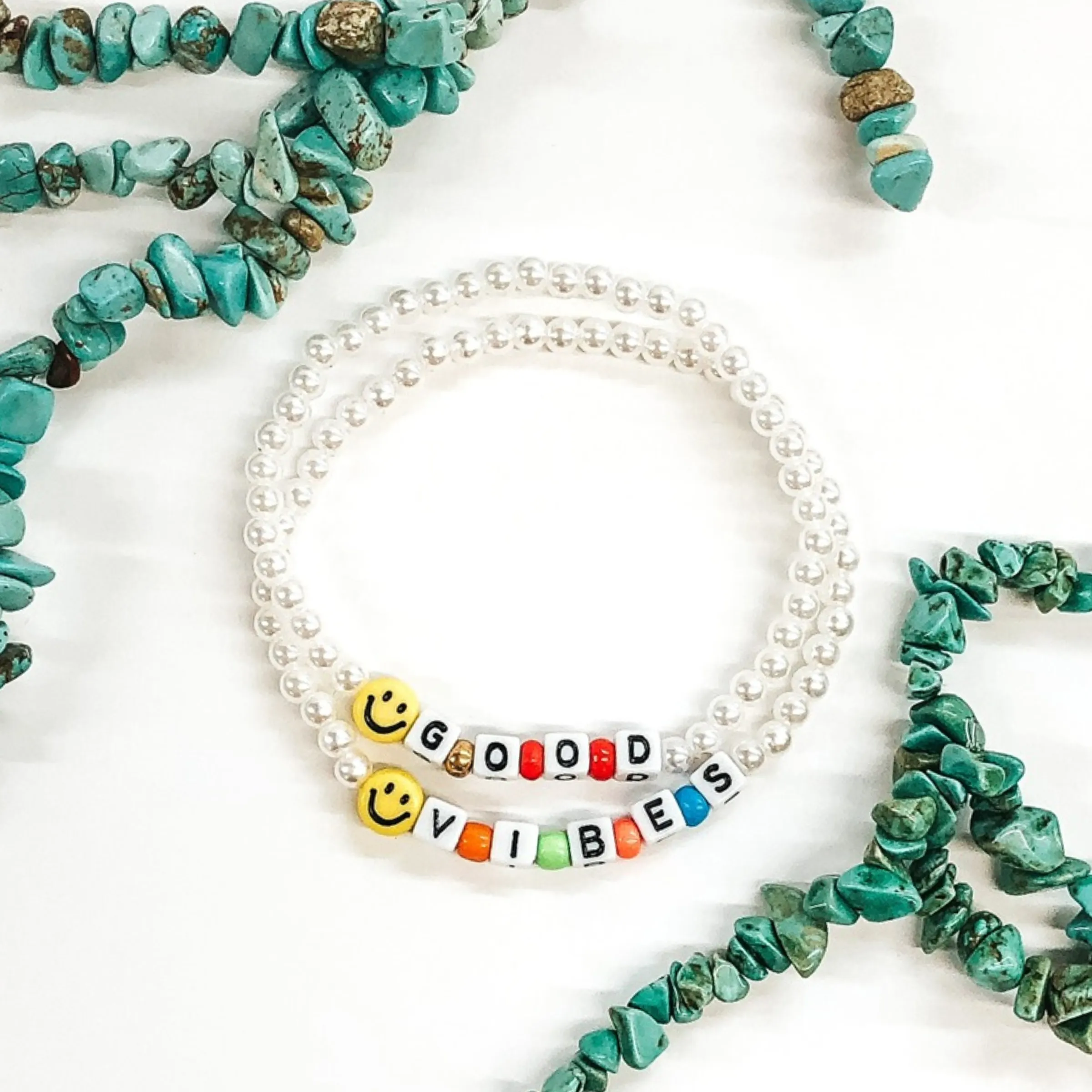 Happy State of Mind Beaded Bracelet Duo in White