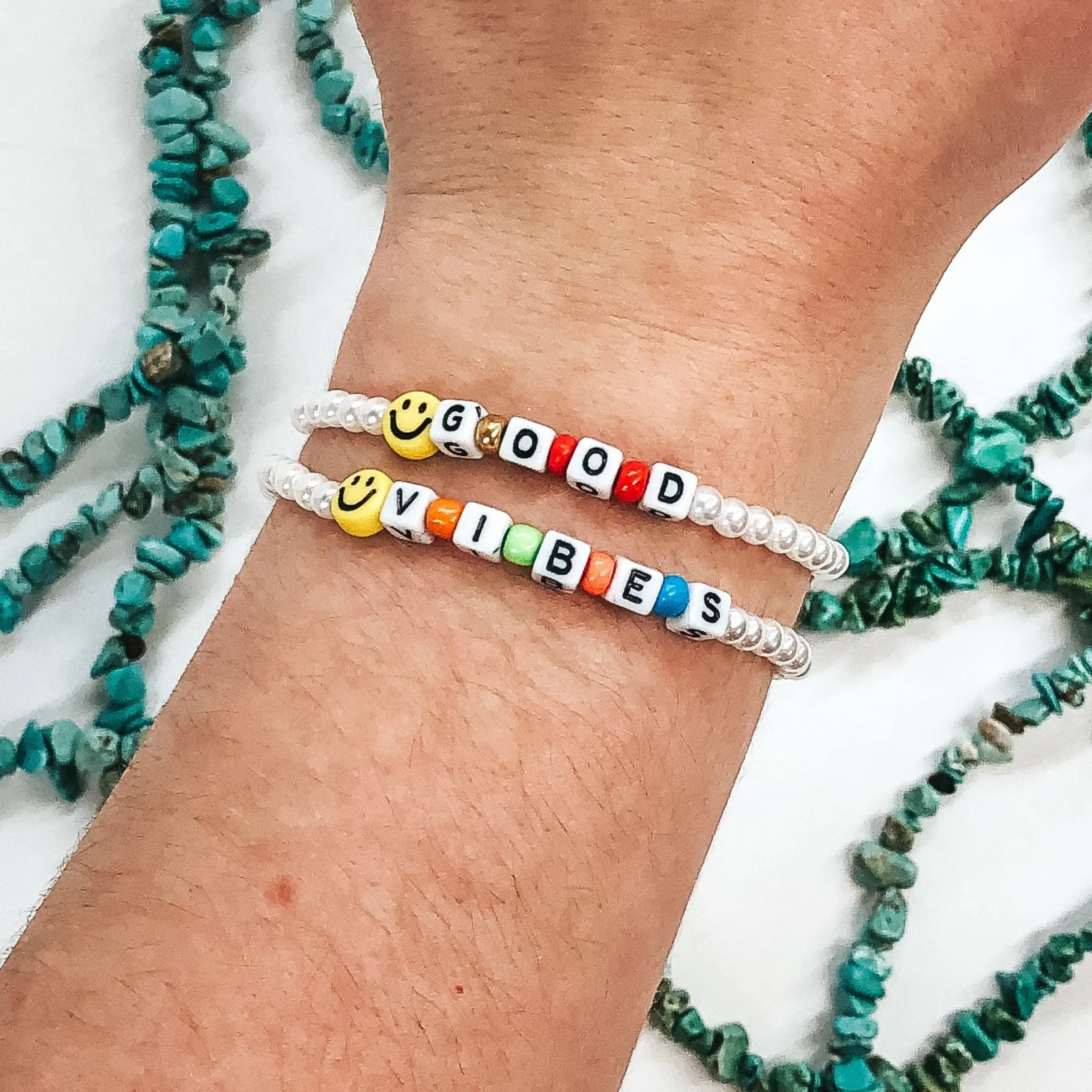 Happy State of Mind Beaded Bracelet Duo in White