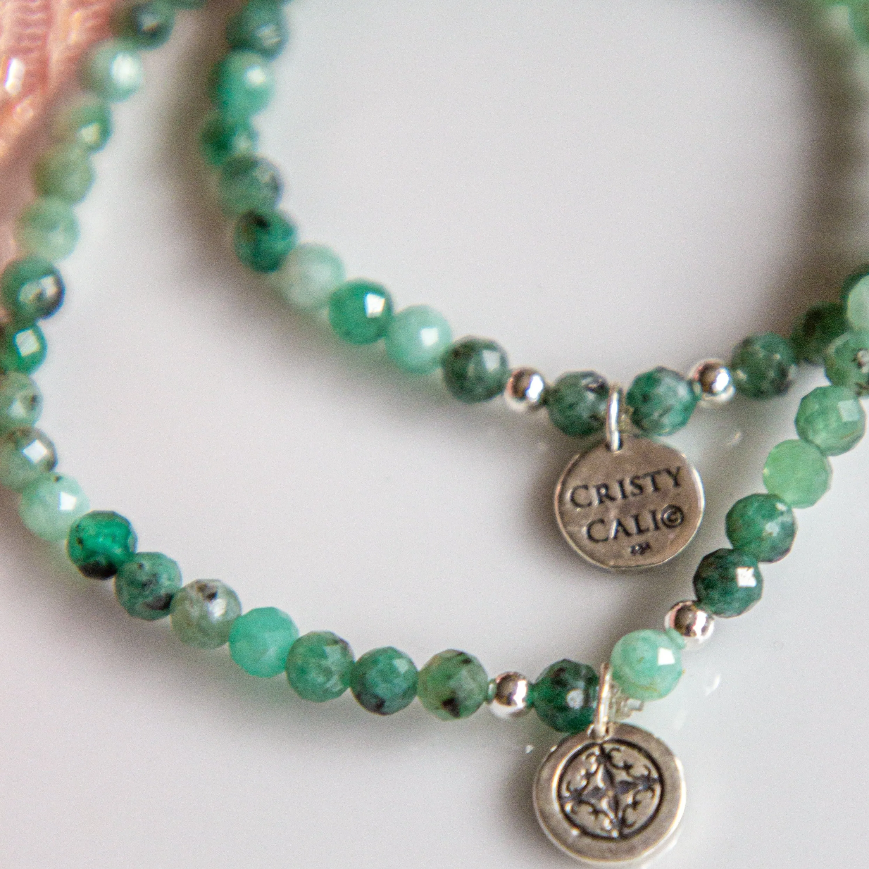 Heart Chakra Faceted Emerald Signature Stretch Bracelet