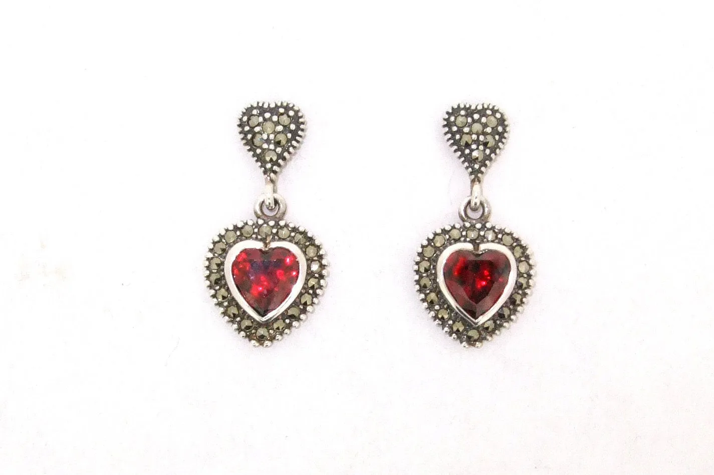 Heart Earrings Silver Marcasite