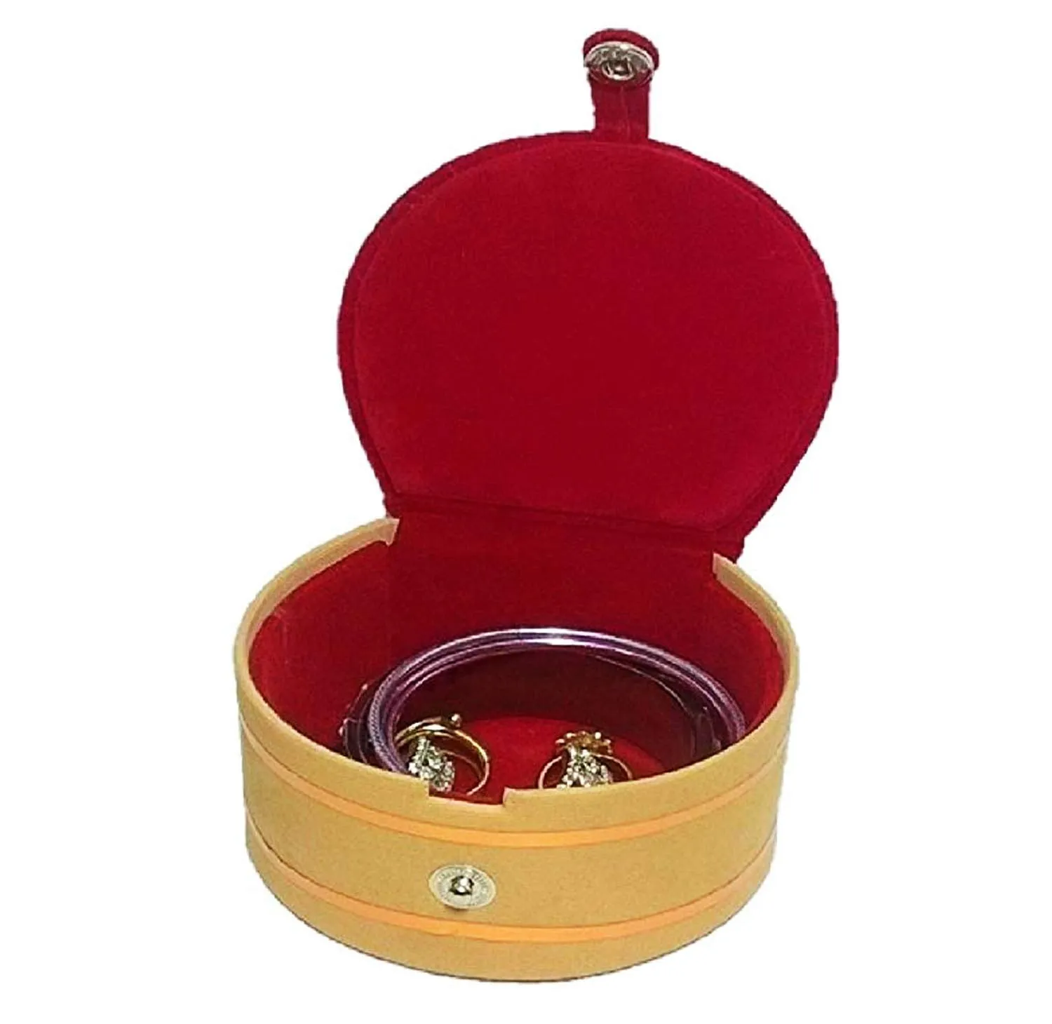 Heart Home Wooden 2 Pieces Velvet Small Round Bangle Box (Maroon) - CTHH18343