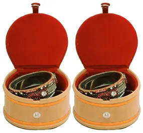 Heart Home Wooden 2 Pieces Velvet Small Round Bangle Box (Maroon) - CTHH18343