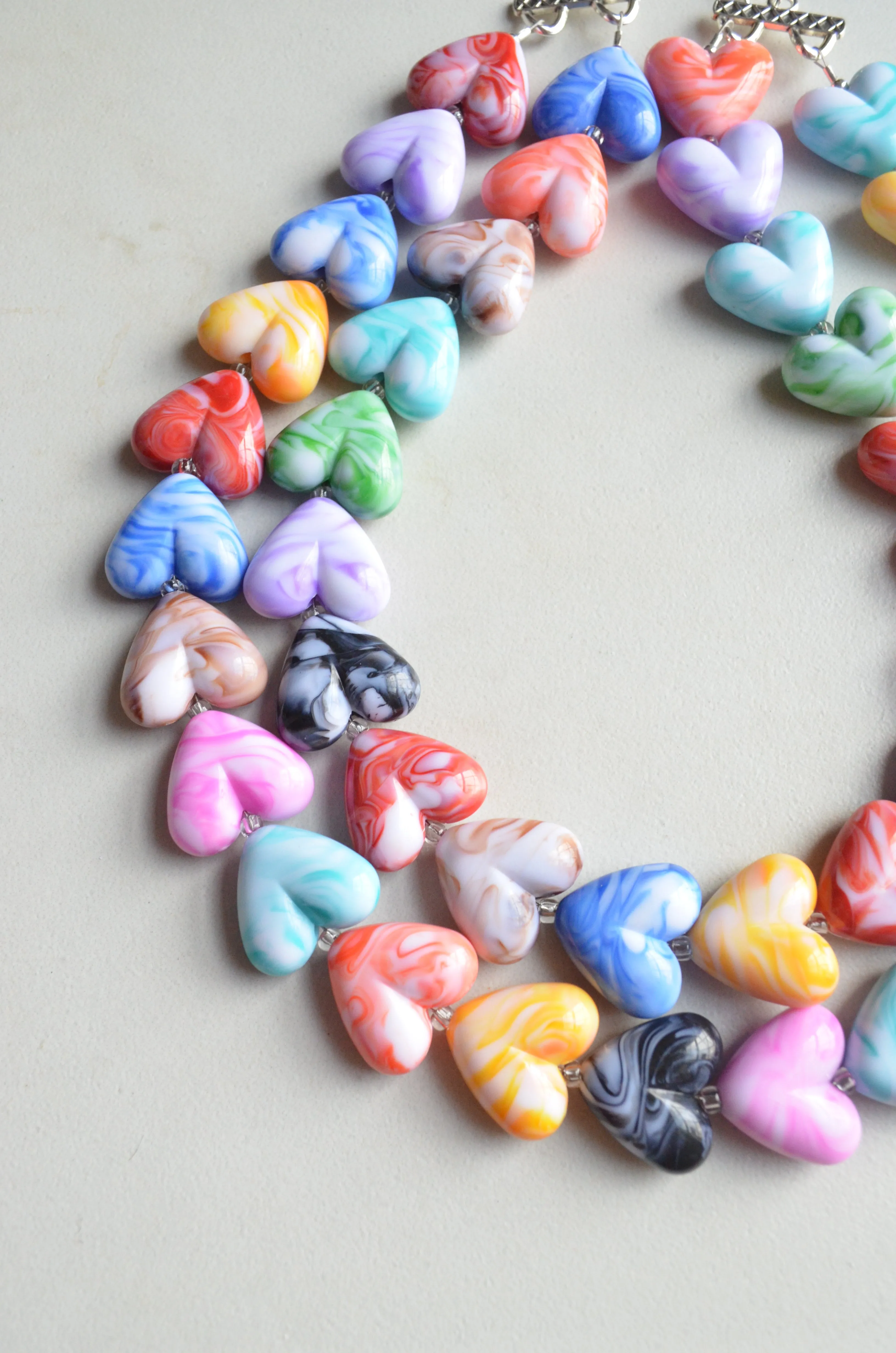 Heart Rainbow Multi Color Acrylic Beaded Statement Necklace