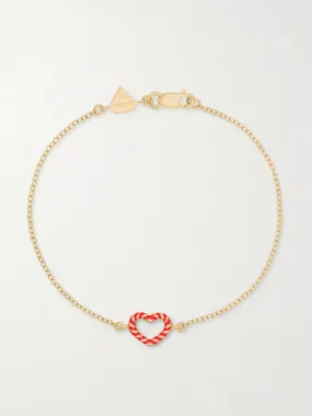 Heart Streamer 14-karat gold and enamel bracelet