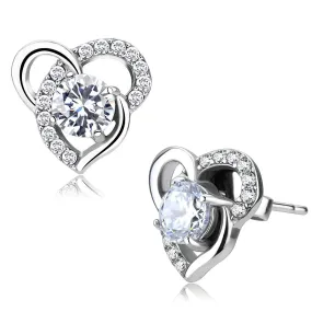 High polished (no plating) Stainless Steel Earrings with AAA Grade CZ in Clear for Women Clear Stone Color Style DA078