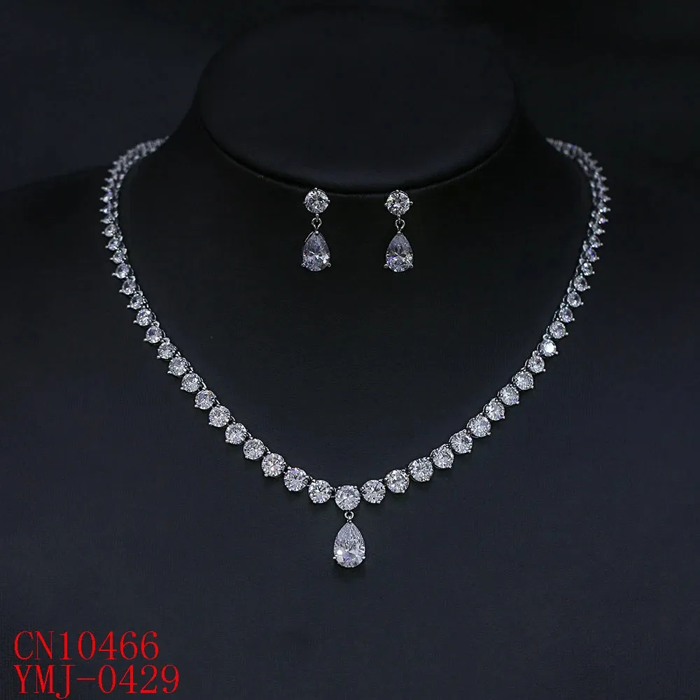 High Quality Cubic Zirconia Bridal Wedding Jewelry Water Drop Necklace And Earrings Set Lady Party Accessories CN10466