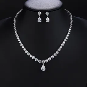 High Quality Cubic Zirconia Bridal Wedding Jewelry Water Drop Necklace And Earrings Set Lady Party Accessories CN10466