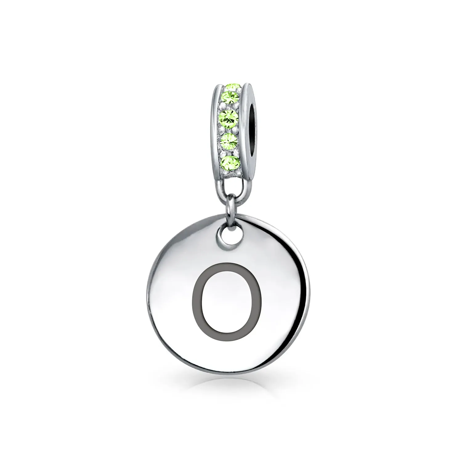 Initial Alphabet Bead Charm Light Green Crystal Sterling Silver Simulated Emerald