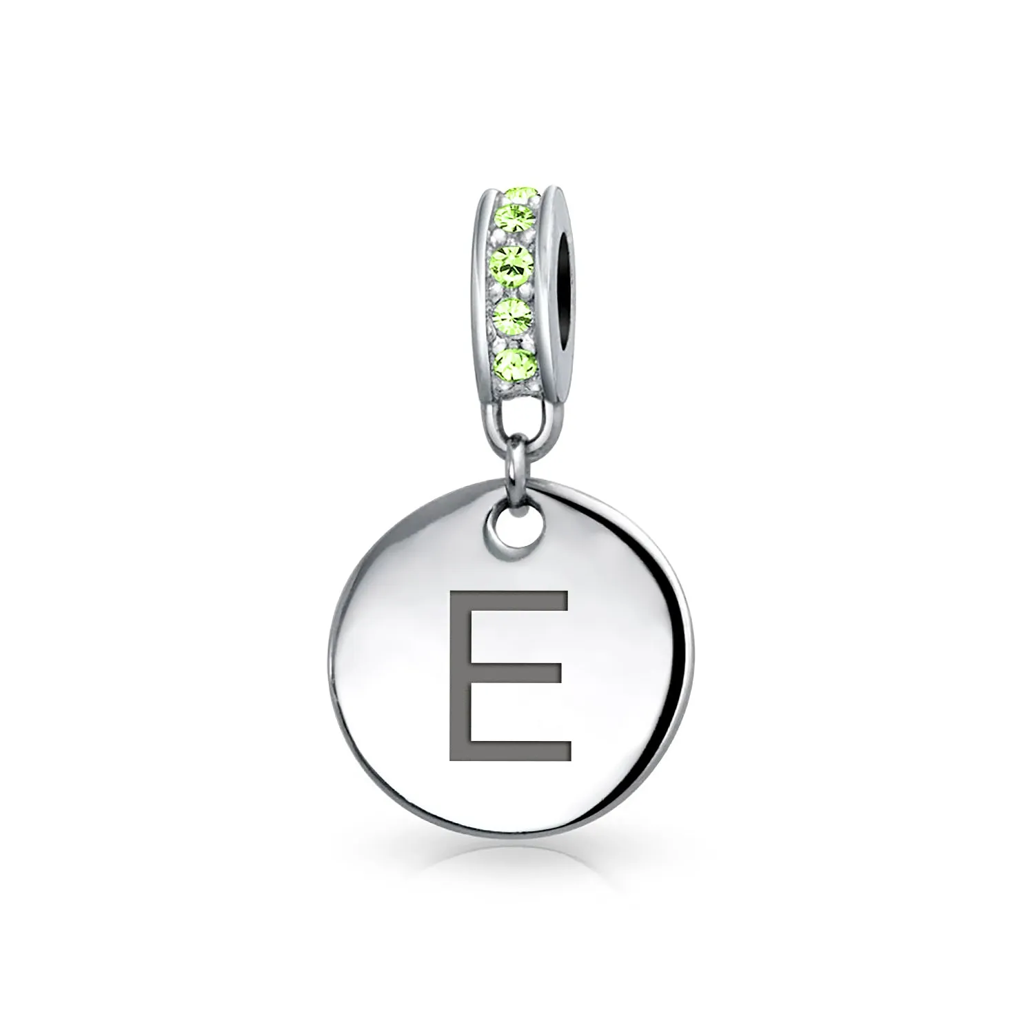 Initial Alphabet Bead Charm Light Green Crystal Sterling Silver Simulated Emerald