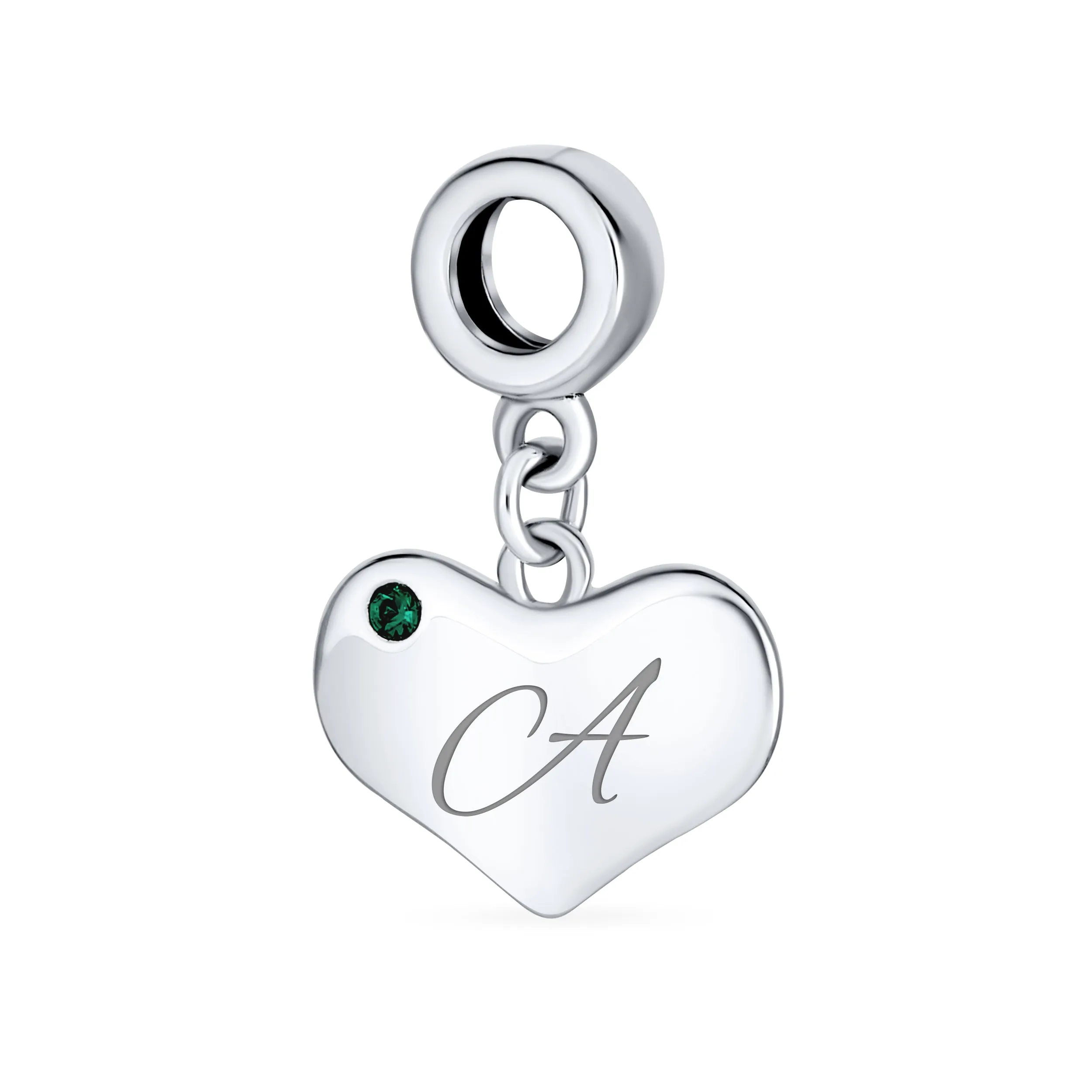 Initial Alphabet Bead Charm with Emerald Crystal Heart for European Bracelet