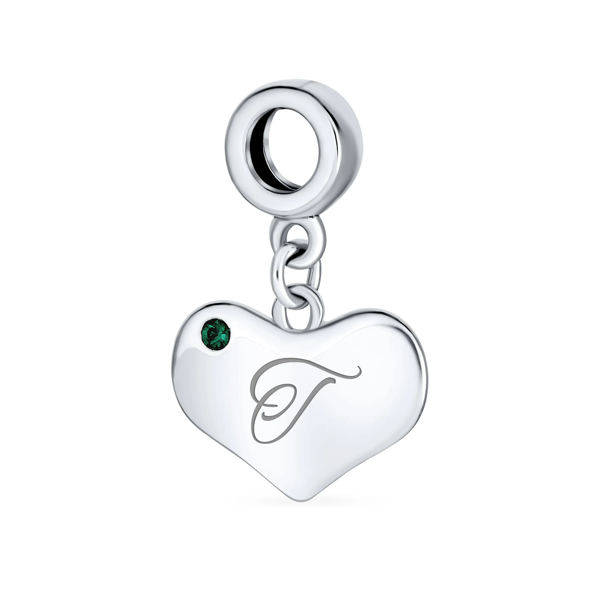 Initial Alphabet Bead Charm with Emerald Crystal Heart for European Bracelet