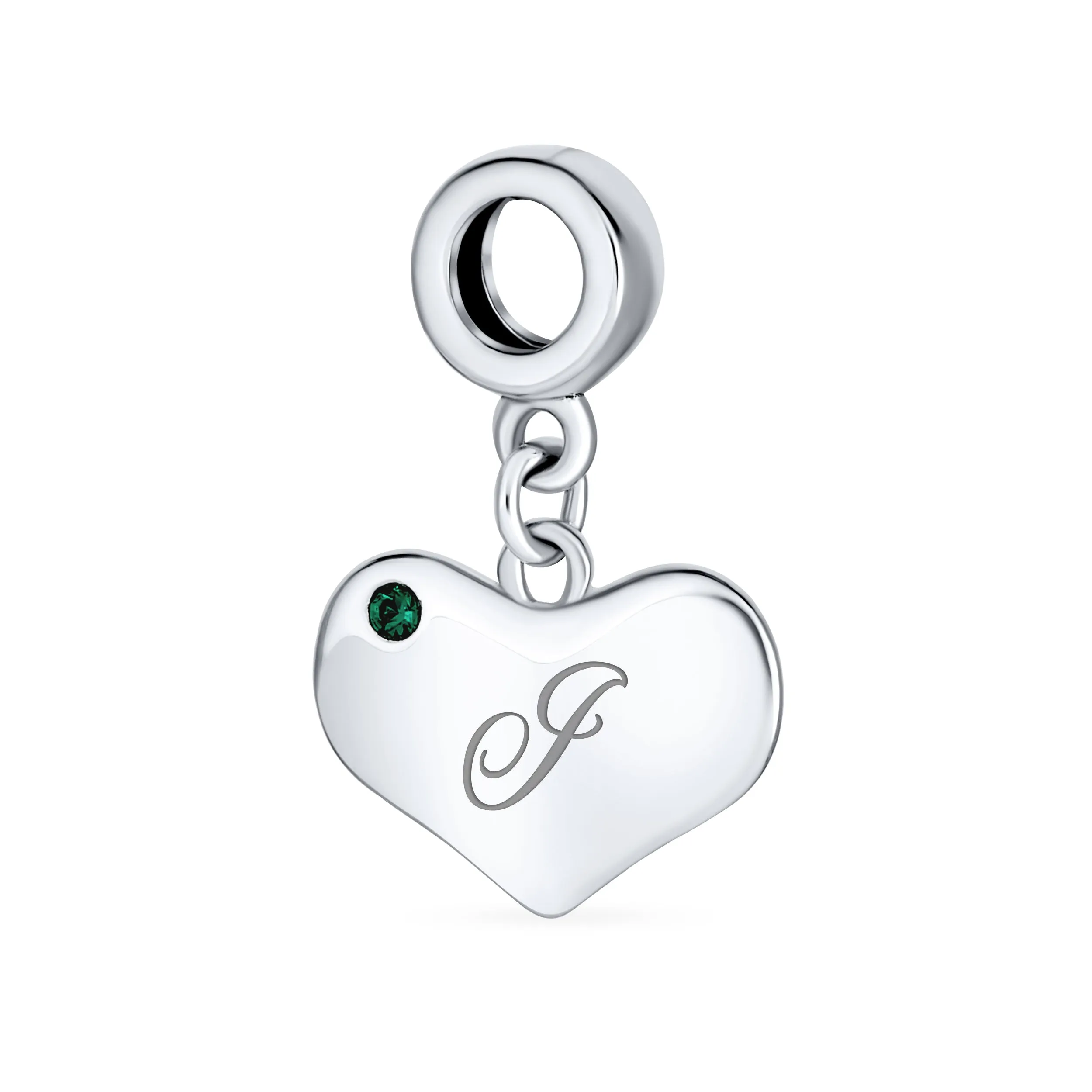 Initial Alphabet Bead Charm with Emerald Crystal Heart for European Bracelet