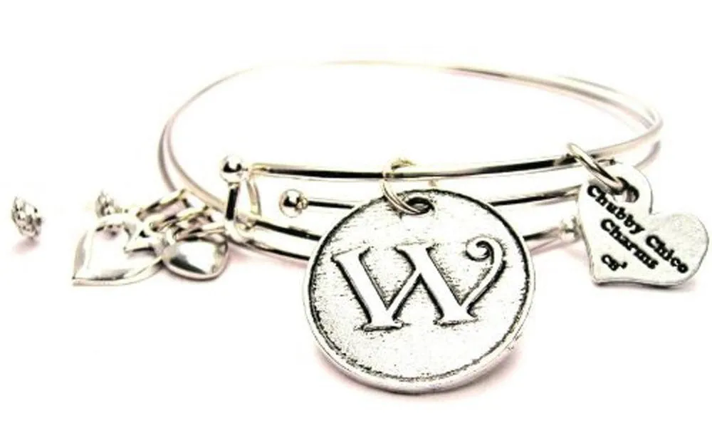 Initial W Circle Expandable Bangle Bracelet Set