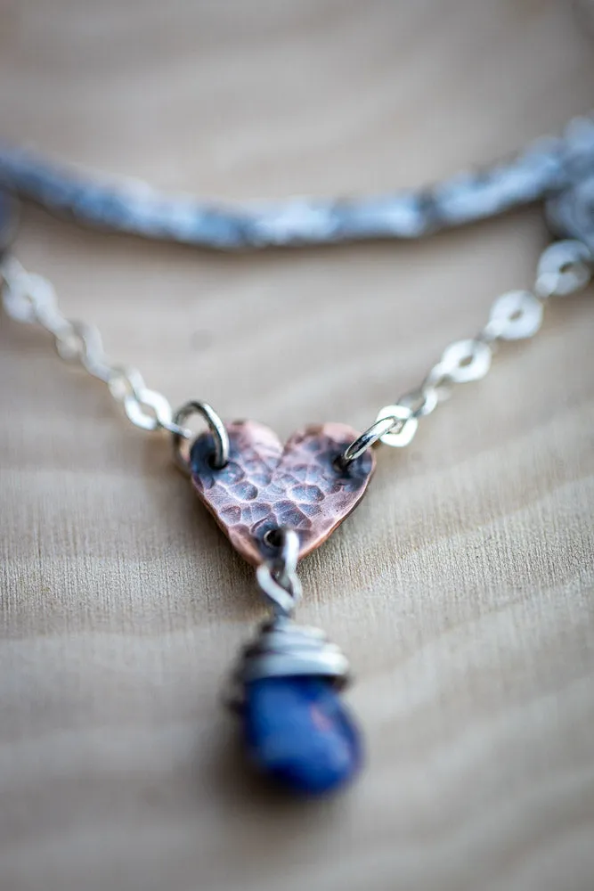 Intuitive Heart Necklace | Lapis Lazuli, Copper & Fine Silver