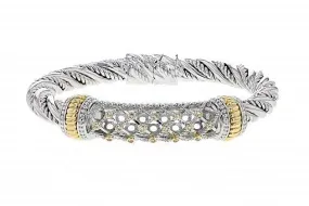 Italian Sterling Silver Bracelet with 0.25ct diamonds and 14K solid yellow gold accents